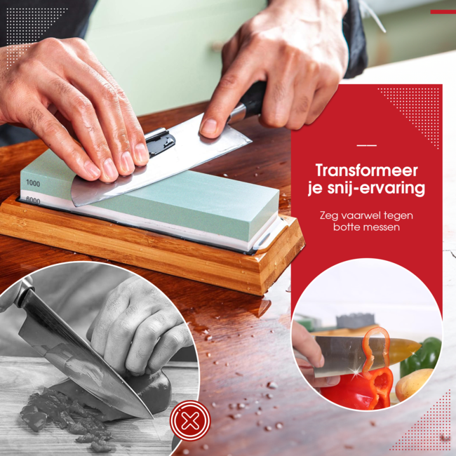 HGMD Dubbelzijdige Wetsteen 1000/6000 - 4 Delig - Slijpsteen - Luxe Wetsteen - Messenslijper