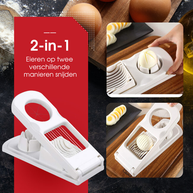 HGMD Eiersnijder 2 in 1 - Wit - Roestvrij Staal - Vaatwasser Bestendig - Champignonsnijder - Eiersnijder rvs - Eiersnijder vaatwasserbestendig