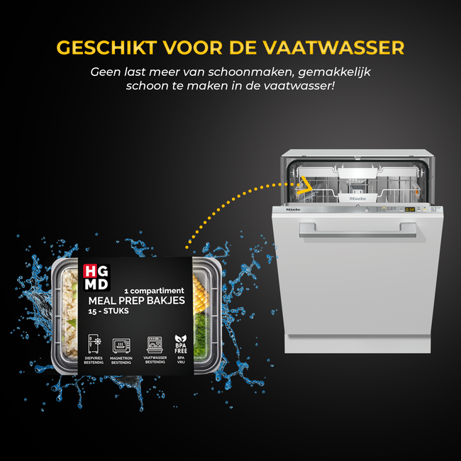 HGMD Meal Prep Bakjes - 15 stuks - 1 compartiment - Lunchbox - Diepvriesbakjes - Vershoudbakjes - Plastic Vershouddoos - 1L - BPA vrij