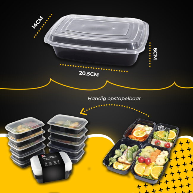 HGMD Meal Prep Bakjes - 15 stuks - 1 compartiment - Lunchbox - Diepvriesbakjes - Vershoudbakjes - Plastic Vershouddoos - 1L - BPA vrij