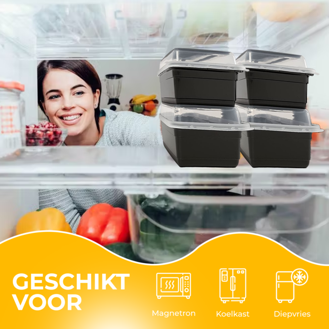 HGMD Meal Prep Bakjes - 15 stuks - 1 compartiment - Lunchbox - Diepvriesbakjes - Vershoudbakjes - Plastic Vershouddoos - 1L - BPA vrij