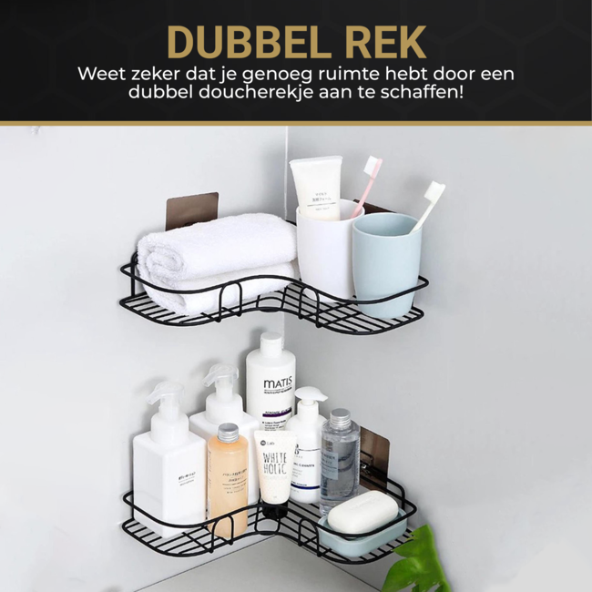 HGMD Doucherek zonder boren - 1 stuk - Zwart - Zelfklevend Doucherek –Badkamerrek - Badrek - Keukenrek - Doucherek hangend – Badkamer accessoires - Kruidenrek
