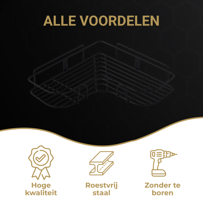 HGMD Doucherek zonder boren - 1 stuk - Zwart - Zelfklevend Doucherek –Badkamerrek - Badrek - Keukenrek - Doucherek hangend – Badkamer accessoires - Kruidenrek