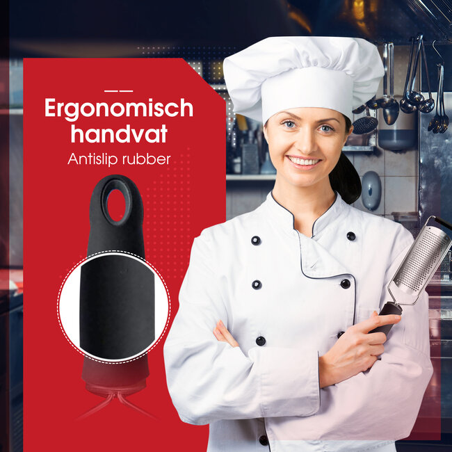 HGMD Handrasp - Rasp - Citroenrasp - Kaasrasp - Gemberrasp - Knoflookrasp - Brede rasp - RVS rasp - inclusief borstel