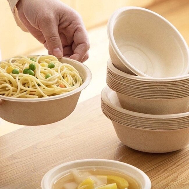 BIO Wegwerp soepkommen 50 stuks - Schaaltje suikerriet 400ml - Natuur