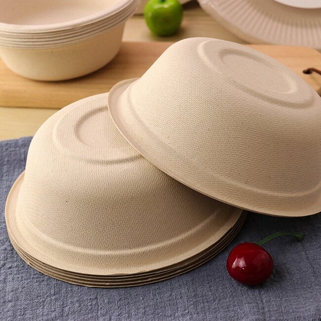 BIO Wegwerp soepkommen 50 stuks - Schaaltje suikerriet 400ml - Natuur