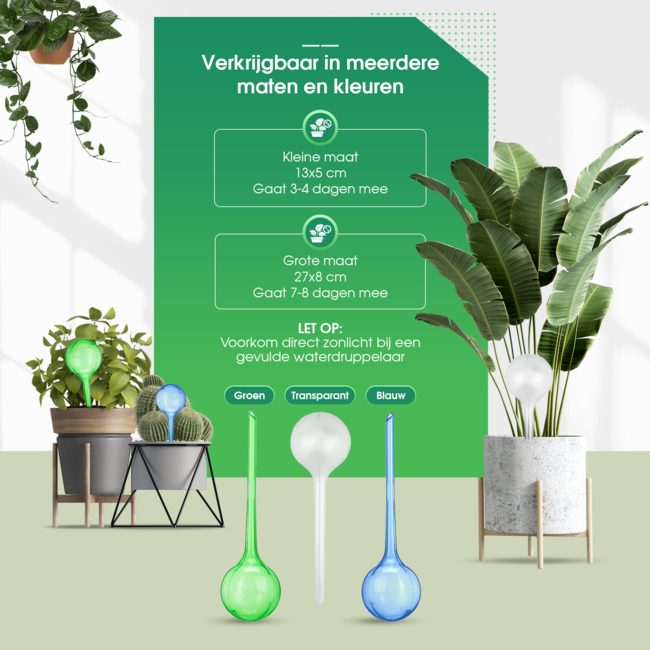 HGMD Waterdruppelaar set van 8 stuks voor planten groen - Groen - Waterdruppelaar voor kamerplanten – Waterbol - Waterdruppelaar voor planten - Watergeefsysteem