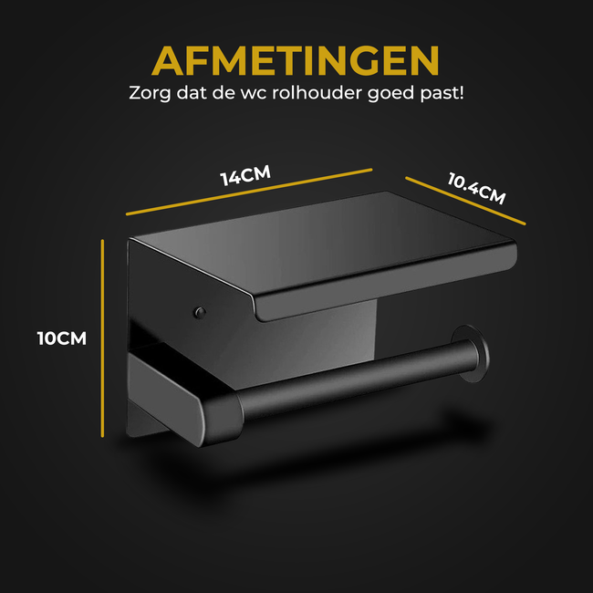 HGMD WC Rolhouder met Plankje - Zwart - Zelfklevend / Boren / Zonder Boren - Toiletrolhouder zwart - Toiletrolhouder zonder boren