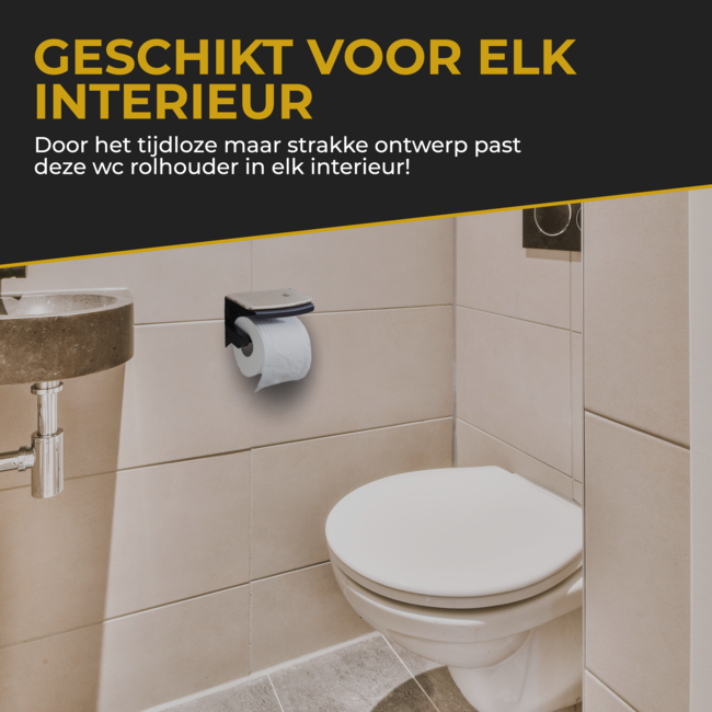 HGMD WC Rolhouder met Plankje - Zwart - Zelfklevend / Boren / Zonder Boren - Toiletrolhouder zwart - Toiletrolhouder zonder boren