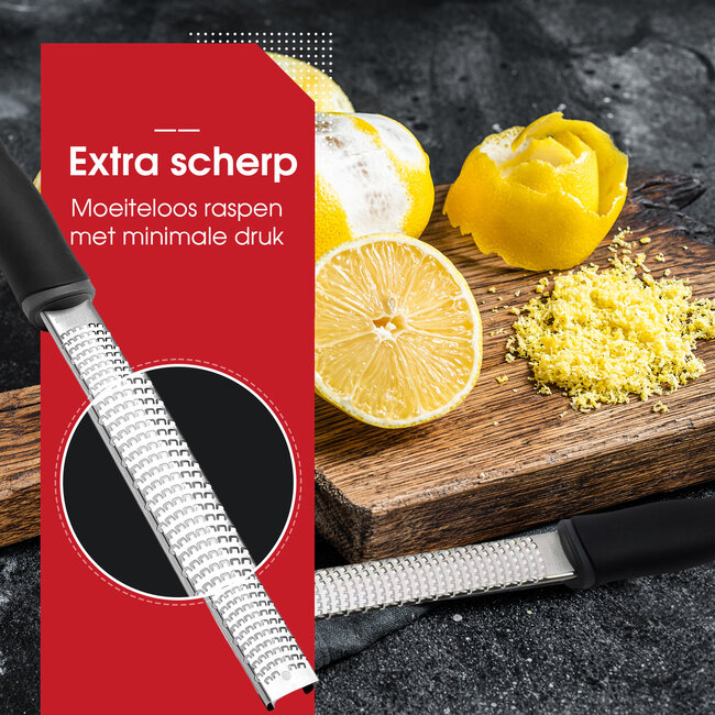 HGMD Handrasp lang - Rasp - Citroenrasp - Kaasrasp - Gemberrasp - Knoflookrasp - Smalle lange rasp - RVS rasp - inclusief borstel