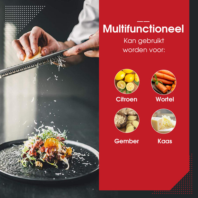 HGMD Handrasp lang - Rasp - Citroenrasp - Kaasrasp - Gemberrasp - Knoflookrasp - Smalle lange rasp - RVS rasp - inclusief borstel