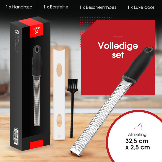 HGMD Handrasp lang - Rasp - Citroenrasp - Kaasrasp - Gemberrasp - Knoflookrasp - Smalle lange rasp - RVS rasp - inclusief borstel