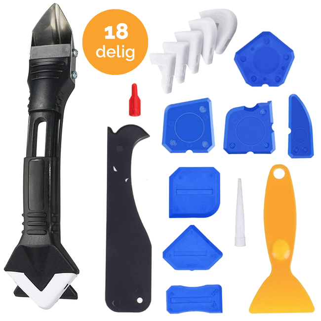 Kit Schraper set – 18 delig - Kitspatel – Kit Tool – Siliconen Verwijderaar – Kitstrijker – Kitverwijderaar Afstrijkrubber
