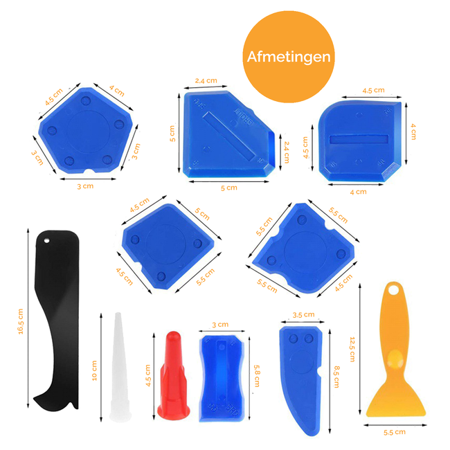 Kit Schraper set – 18 delig - Kitspatel – Kit Tool – Siliconen Verwijderaar – Kitstrijker – Kitverwijderaar Afstrijkrubber