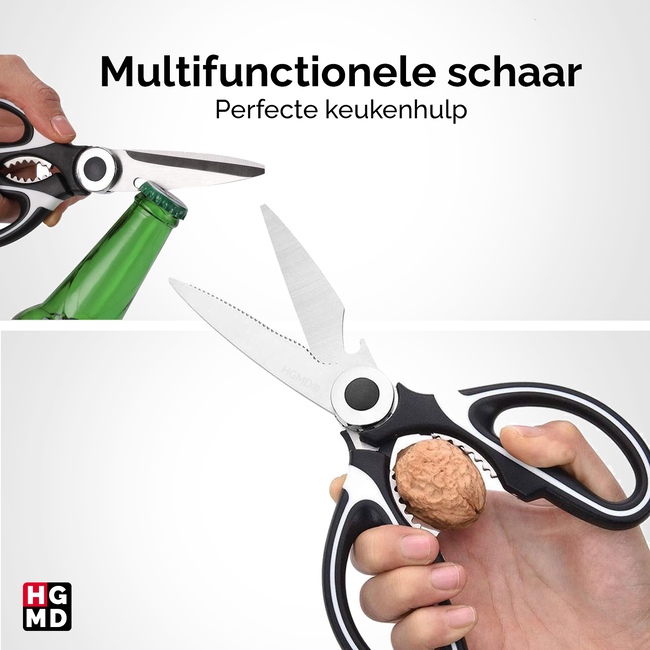 Multifunctionele Keukenschaar - Vaatwasser bestendig - Huishoudschaar - Schaar linkshandig en rechtshandig - Flesopener - Notenkraker - Vissenontschubber