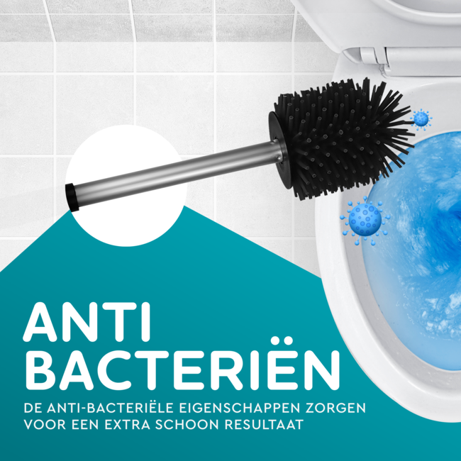 HGMD Toiletborstel Siliconen met Houder - Zwart – Wc Borstel - Toilet Borstel Houder – Sneldrogend, Stevig en Hygiënisch