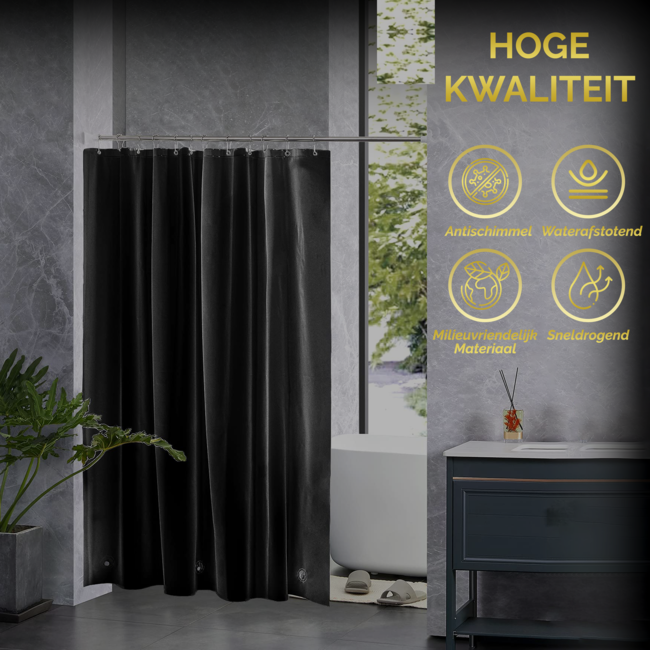 HGMD Douchegordijn 120x200 - Zwart - Wasbaar - Douchegordijn anti schimmel