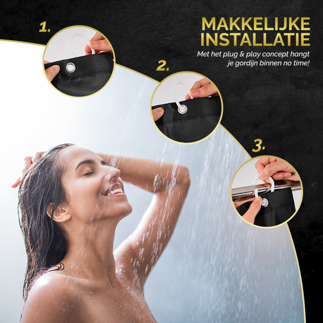 HGMD Douchegordijn 120x200 - Zwart - Wasbaar - Douchegordijn anti schimmel