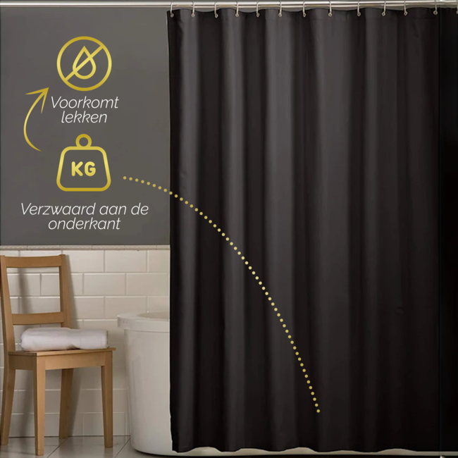HGMD Douchegordijn 120x200 - Zwart - Wasbaar - Douchegordijn anti schimmel