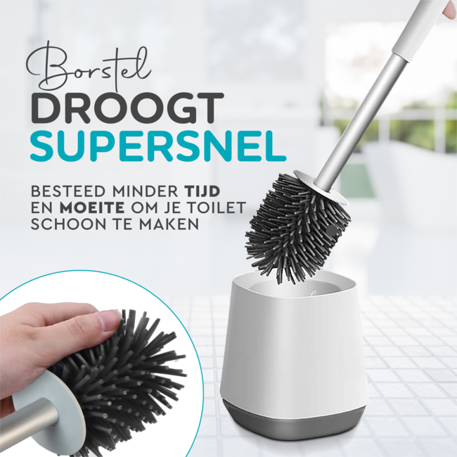 HGMD Toiletborstel Siliconen met Houder - Wit – Wc Borstel - Toilet Borstel Houder – Sneldrogend, Stevig en Hygiënisch