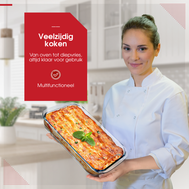 HGMD Ovenschalen Set - 3 Delig - 1L - 1,6L - 2,2L - Rechthoekig - Glas - Vaatwasserbestendig