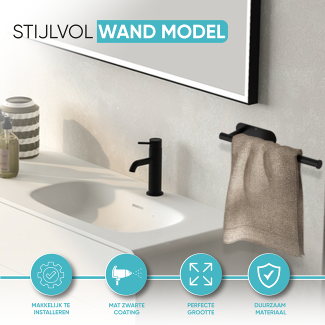 HGMD Keukenrolhouder - Zelfklevend en / of Boren - Keukenrolhouder Zwart - Rollenhouder - Keukenrolhouder Hangend