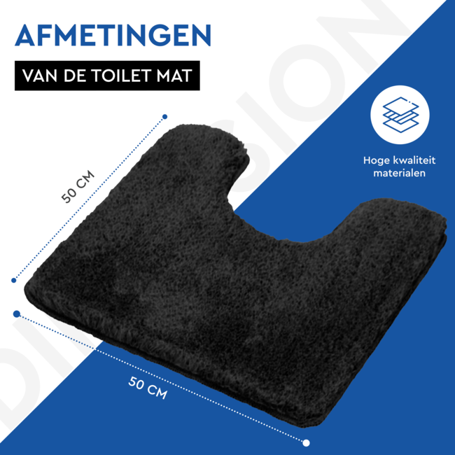 HGMD Toiletmat antislip - Zwart - 50x50 cm - Wc mat - Douchemat – Badmat Badkamer – Vloermat – Badmat set wc mat – Badmat set antislip -
