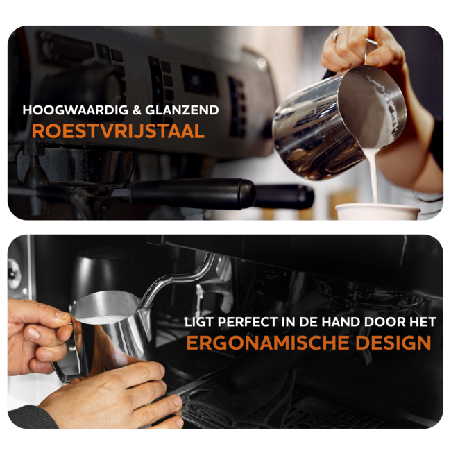HGMD Melkkan 350ml - Melkkannetje opschuim - Melkopschuimkan - Milk Pitcher - Melkkannetje - Inclusief Art Pen & Strooipotje - Latte Art - RVS