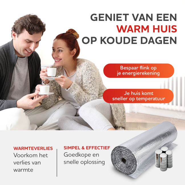 HGMD Radiatorfolie 500 x 50 cm + 10 magneten - Dubbel isolerend - Verwarming isolatiefolie - Geschikt voor alle soorten radiators