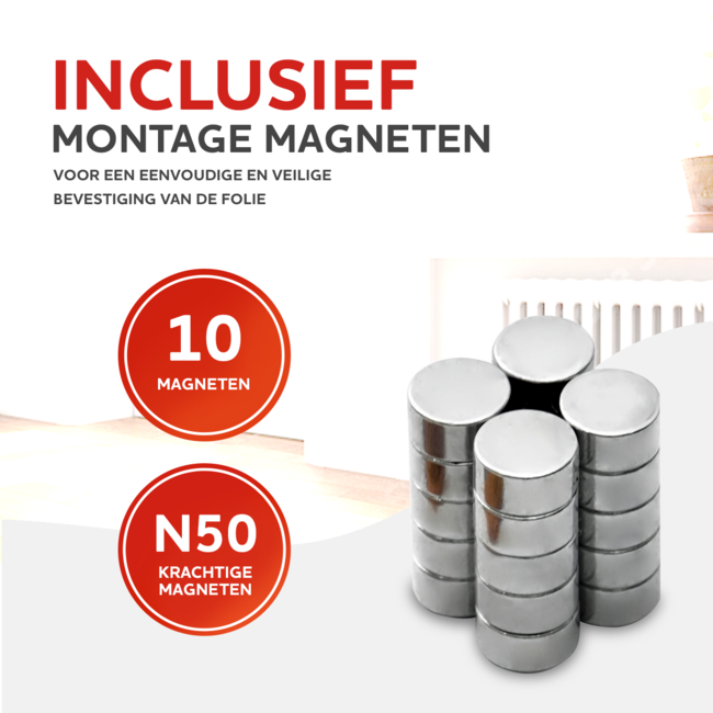 HGMD Radiatorfolie 500 x 50 cm + 10 magneten - Dubbel isolerend - Verwarming isolatiefolie - Geschikt voor alle soorten radiators