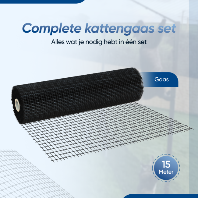 Kattengaas zwart 1,0 x 15,0 meter -  Multifunctioneel toepasbaar gaas / kattennet