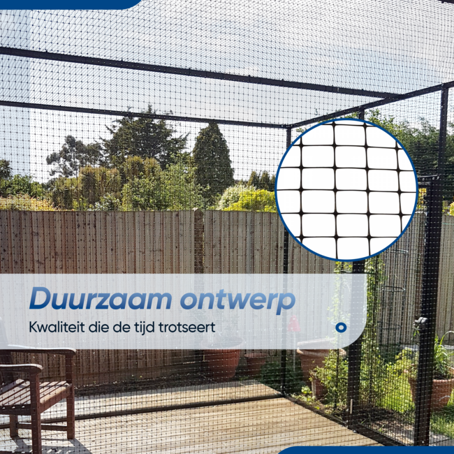 Kattengaas zwart 1,0 x 15,0 meter -  Multifunctioneel toepasbaar gaas / kattennet