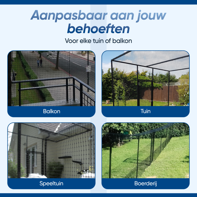 Kattengaas zwart 1,0 x 15,0 meter -  Multifunctioneel toepasbaar gaas / kattennet