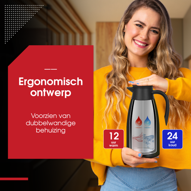 HGMD Thermoskan - 2 Liter - Isoleerkan - Zwart - Koffie - Thee - Voor warme en koude dranken