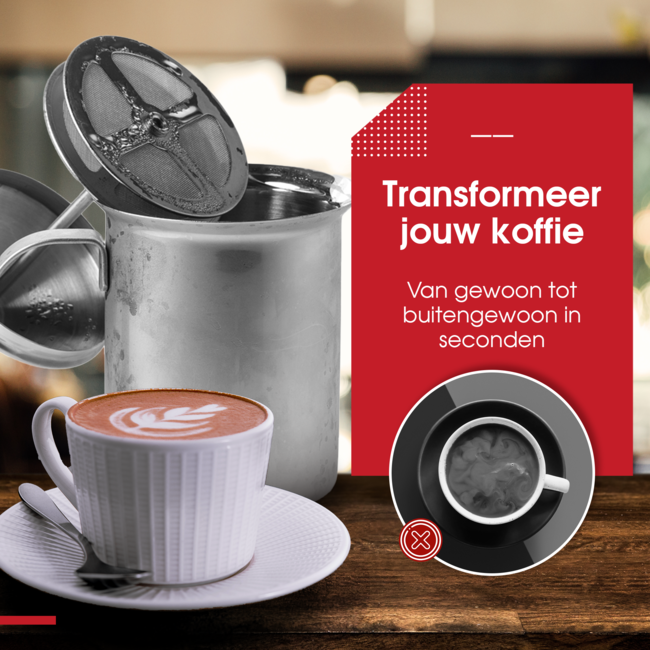 HGMD Melkopschuimer Handmatig - 400ml - RVS - Melkklopper - Melkkan - Barista - Vaatwasserbestendig