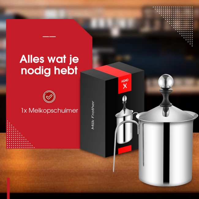 HGMD Melkopschuimer Handmatig - 400ml - RVS - Melkklopper - Melkkan - Barista - Vaatwasserbestendig