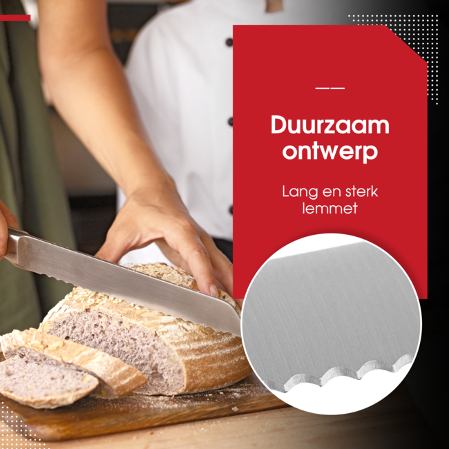 HGMD Professioneel Broodmes - 20 cm lemmet - Gekarteld - Vaatwasser bestendig - Geschikt voor links- en rechtshandig