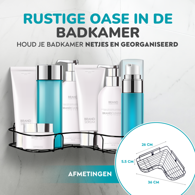 HGMD Doucherek Hoekmodel - Zwart - Tot 8 kg - Bevestigen zonder Boren of met Schroeven - Inclusief handleiding