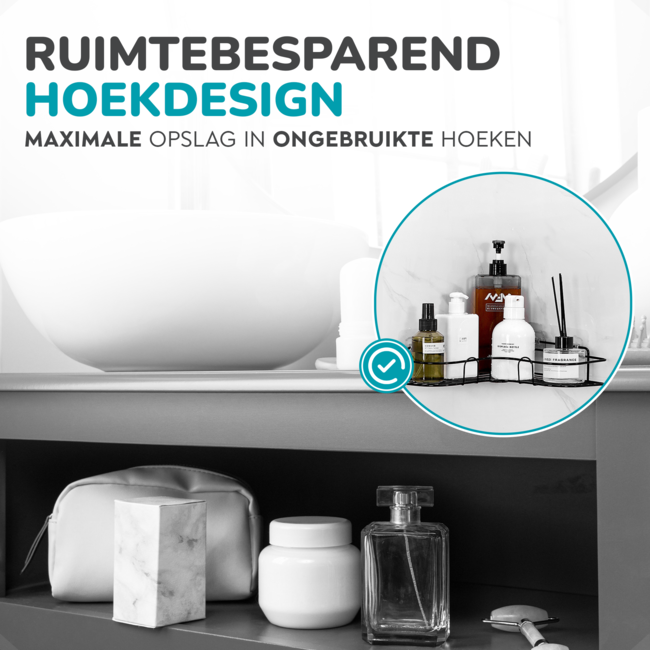 HGMD Doucherek Hoekmodel - Zwart - Tot 8 kg - Bevestigen zonder Boren of met Schroeven - Inclusief handleiding