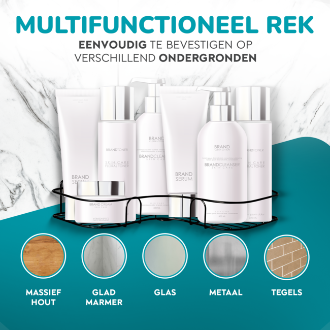 HGMD Doucherek Hoekmodel - Zwart - Tot 8 kg - Bevestigen zonder Boren of met Schroeven - Inclusief handleiding