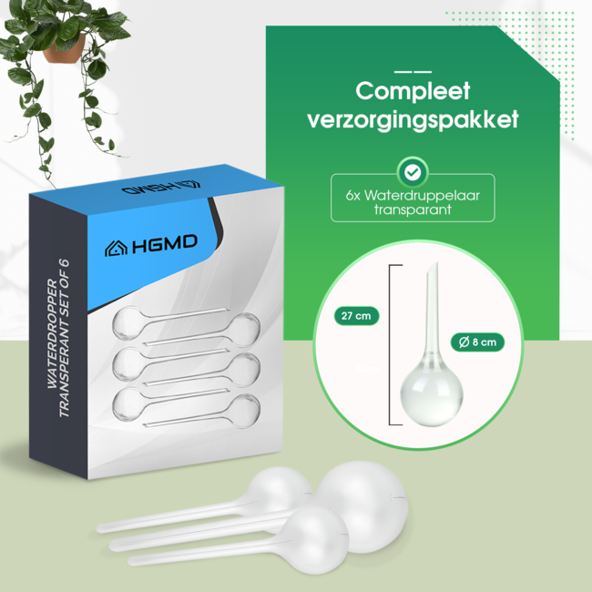HGMD Waterdruppelaar XL set 6 stuks voor planten transparant - Waterdruppelaar voor kamerplanten – Waterbol - Waterdruppelaar voor planten - Watergeefsysteem