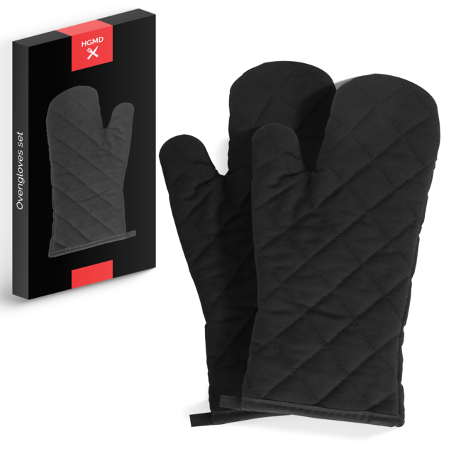 HGMD Ovenwanten - 2 Stuks - Extra lang - Hittebestendig tot 240 °C - Ovenhandschoenen - Zwart