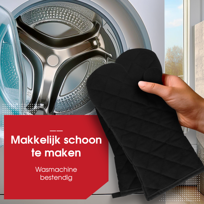 HGMD Ovenwanten - 2 Stuks - Extra lang - Hittebestendig tot 240 °C - Ovenhandschoenen - Zwart