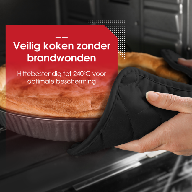 HGMD Pannenlappen - 2 Stuks - Extra lang - Hittebestendig tot 240 °C - Zwart