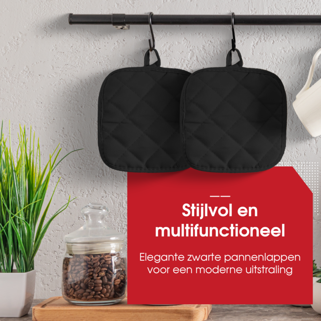 HGMD Pannenlappen - 2 Stuks - Extra lang - Hittebestendig tot 240 °C - Zwart