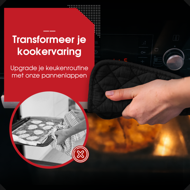 HGMD Pannenlappen - 2 Stuks - Extra lang - Hittebestendig tot 240 °C - Zwart