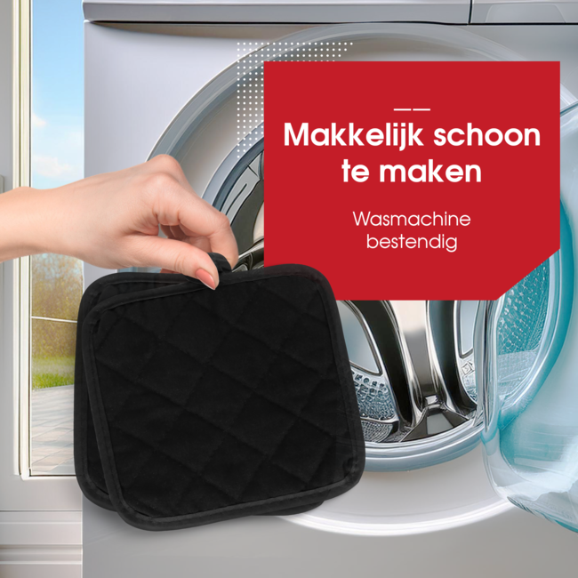 HGMD Pannenlappen - 2 Stuks - Extra lang - Hittebestendig tot 240 °C - Zwart