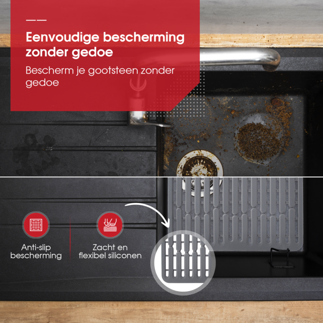HGMD Gootsteenmat Grijs - Gootsteen Beschermer - Anti Kras - Keuken Accessoires - Siliconen