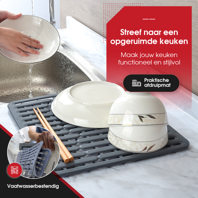 HGMD Gootsteenmat Grijs - 32 x 28,5 cm - Gootsteen Beschermer - Anti Kras - Keuken Accessoires - Siliconen