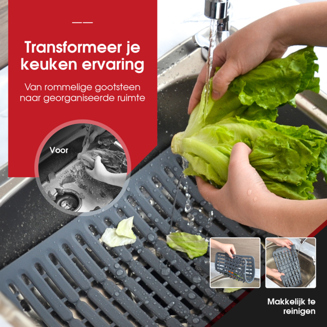 HGMD Gootsteenmat Grijs - 32 x 28,5 cm - Gootsteen Beschermer - Anti Kras - Keuken Accessoires - Siliconen